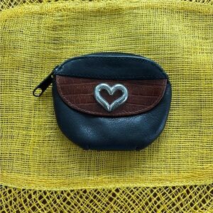 Brighton Black Leather Coin Purse With Exterior Snap Pocket in Brown Leather.